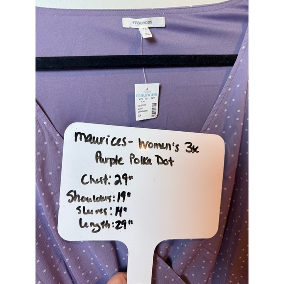Maurices Purple Polka Dot Ruffled Sleeve Peplum Wrap Blouse Plus Size 3X - Picture 8 of 8